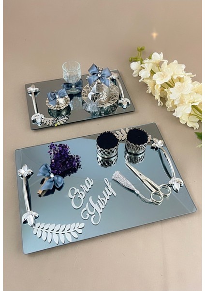 Aynalı Söz Nişan Tepsisi Damat Kahve Tepsin Söz Nişan Seti