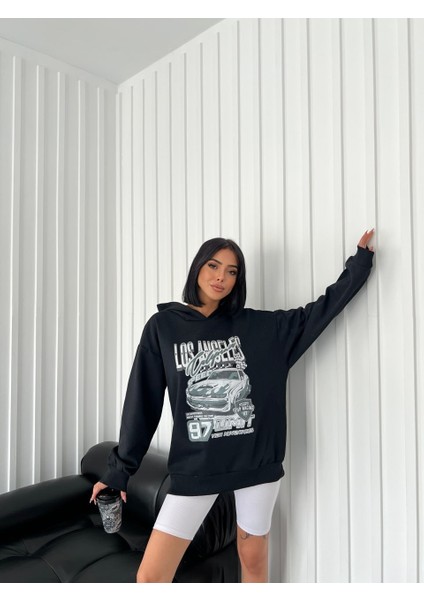 Daily Fashion Outdoor Oversize Los Angeles Baskılı Unisex Kapşonlu  Sweatshirt