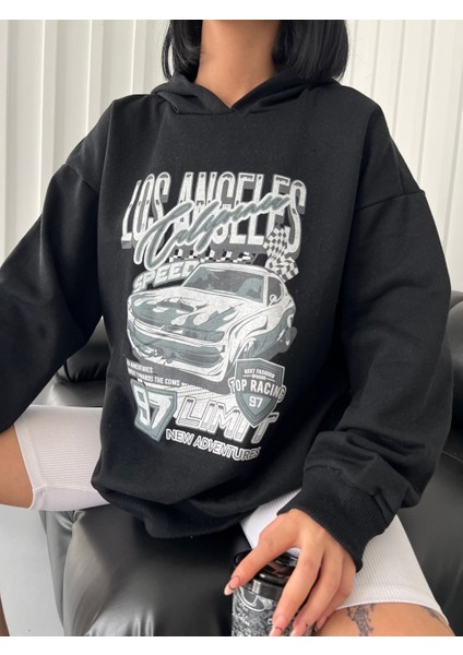 Daily Fashion Outdoor Oversize Los Angeles Baskılı Unisex Kapşonlu  Sweatshirt