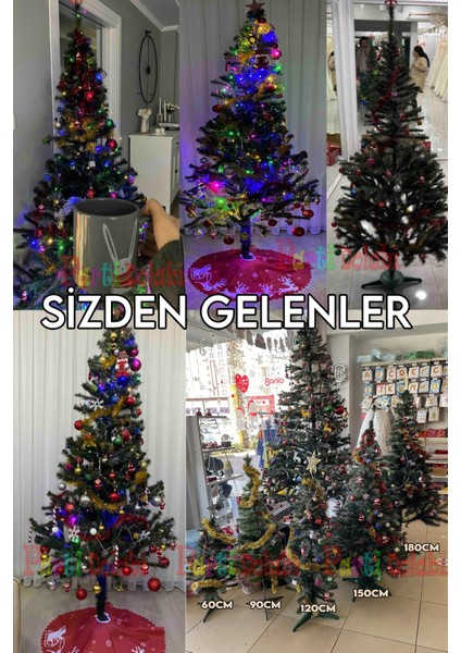 150 cm Yılbaşı Çam Ağaç Seti 10 Metre Pilli Rgb LED Işıklı, Tepe Yıldızı 33 Parça Süs, 2 Kar Spreyi modelleri