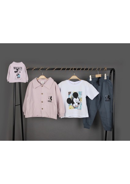 Erkek Çocuk Mickey Mouse Baskılı Gömlek Ceket T-Shirt ve Eşofman 3 Parça Mevsimlik Takım fiyatları