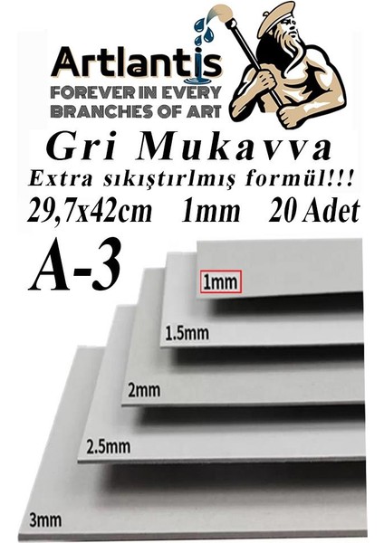 A3 Mukavva Gri 1.0 mm 20 Adet 1 Paket 29.7 x 42 cm A-3 Mukavva 1 0 mm Kalınlığında A-3 Mukavva