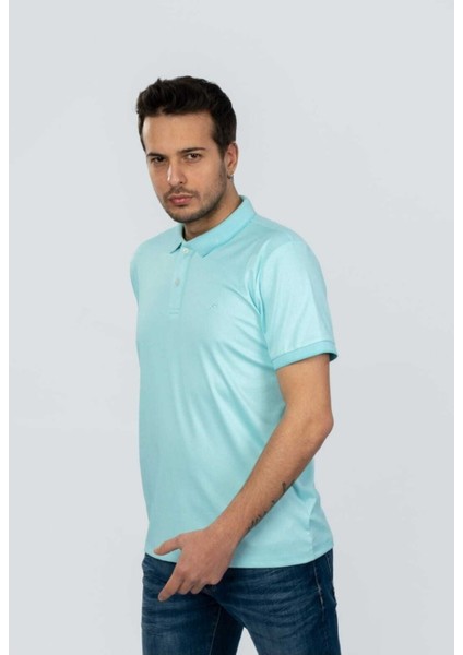 Mint Yeşili Renk - Polo Yaka - Desenli T-Shırt