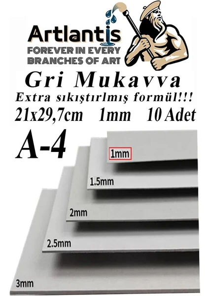 A4 Mukavva Gri 1.0 mm  10 Adet 1 Paket 21 x 29 7  cm  A-4 Mukavva 1 0  mm  Kalınlığında A-4 Mukavva