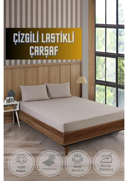 Soft Cotton Çift Kişilik Lastikli Çarşaf Takımı 180X200 cm + 2 Adet Yastık Kılıfı 50X70 cm Taş Gri