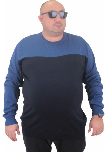 Erkek Büyük Beden Sıfır Yaka Triko Kazak 23751 Indıgo