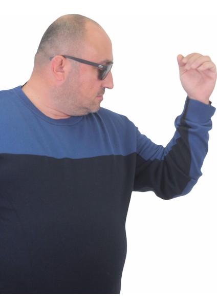 Erkek Büyük Beden Sıfır Yaka Triko Kazak 23751 Indıgo fiyatları