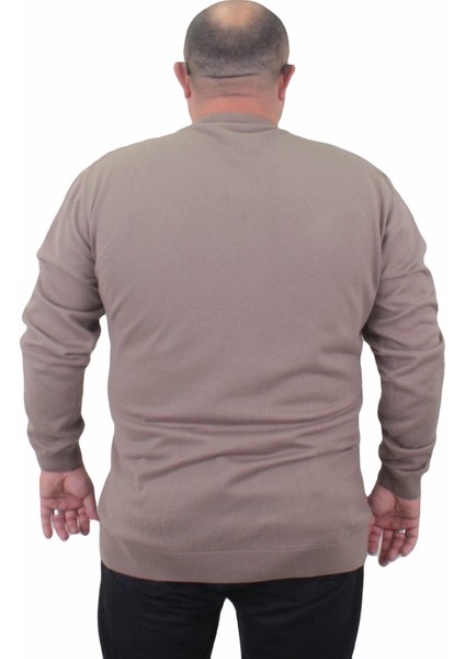 Mocgrande Erkek Büyük Beden Sıfır Yaka Basic Triko Kazak 23750 Vizon fiyatları