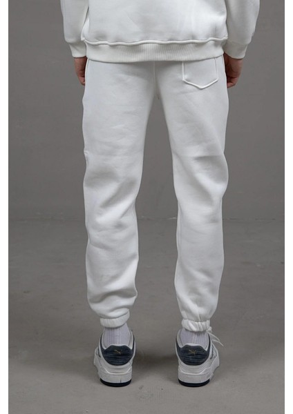 Erkek Üç İplik İçi Şardonlu Lastikli Paça Eşofman Beyaz fırsatları