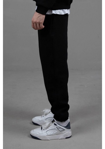 Erkek Üç İplik İçi Şardonlu Lastikli Paça Eşofman Siyah modelleri