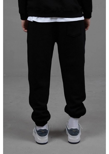 Erkek Üç İplik İçi Şardonlu Lastikli Paça Eşofman Siyah fırsatları