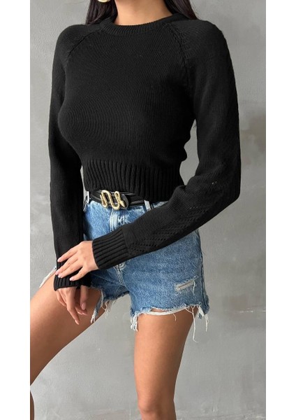 Kadın Kol Ajurlu Triko Kazak Siyah fiyatları