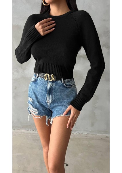 Kadın Kol Ajurlu Triko Kazak Siyah modelleri