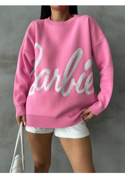 Kadın Barbi Yazılı Triko Kazak Pembe fiyatları