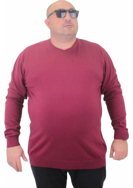 Mocgrande Erkek Büyük Beden Sıfır Yaka Basic Triko Kazak 23750 Bordo