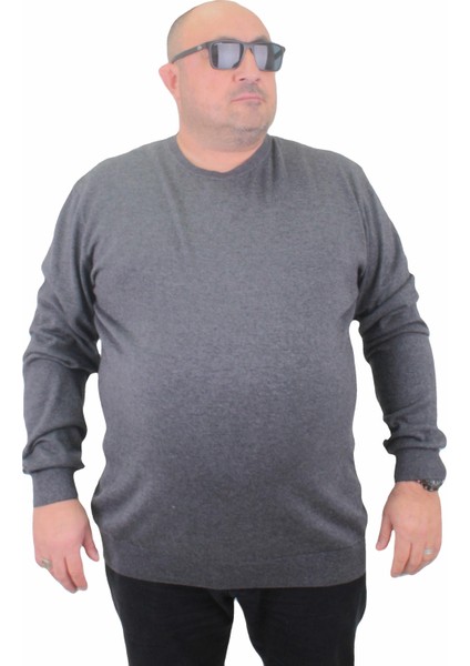 Mocgrande Erkek Büyük Beden Sıfır Yaka Basic Triko Kazak 23750 Antrasıt