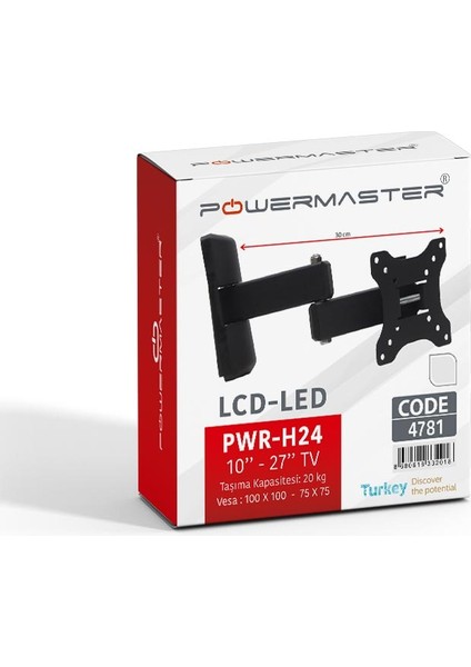 Powermaster Pwr-24 10-27 Inç LCD Çift Kollu Kilitli Hareketli LED Tv Duvar Askı Aparatı Vidalı Siyah