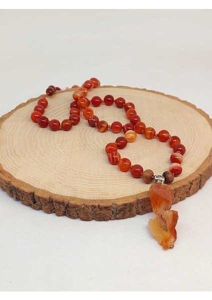 Akik Taşı Düğümlü Unisex Tasarım Kolye 8mm (45020)