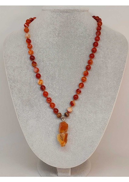 Akik Taşı Düğümlü Unisex Tasarım Kolye 8mm (45020) modelleri