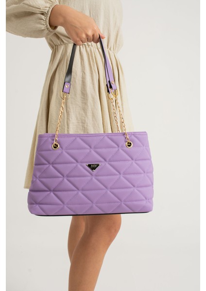 Siyah Kapitone 3 Bölme Fermuar Kapama Zincir Askılı Astarlı El Kol ve Omuz Çantası