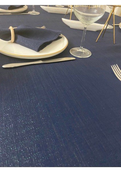 Simli Polyester Keten Dertsiz Masa Örtüsü Lacivert modelleri