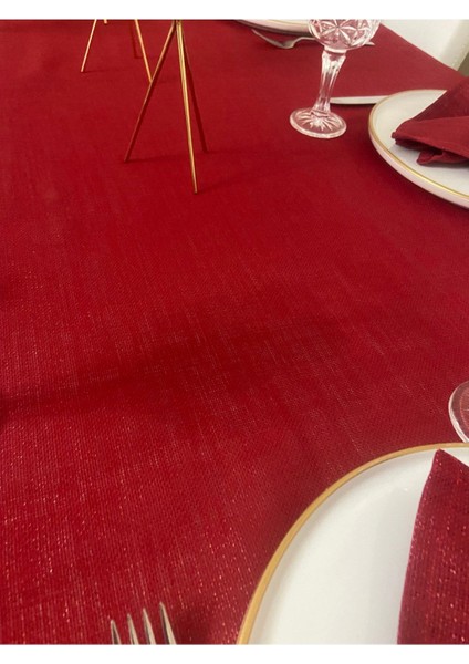 Simli Polyester Keten Dertsiz Masa Örtüsü Kırmızı fırsatları