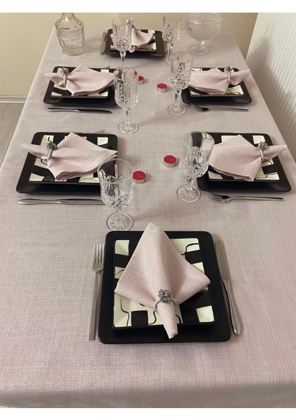 Simli Polyester Keten Dertsiz Masa Örtüsü Pudra Pembe