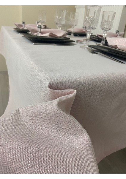 Simli Polyester Keten Dertsiz Masa Örtüsü Pudra Pembe fiyatları
