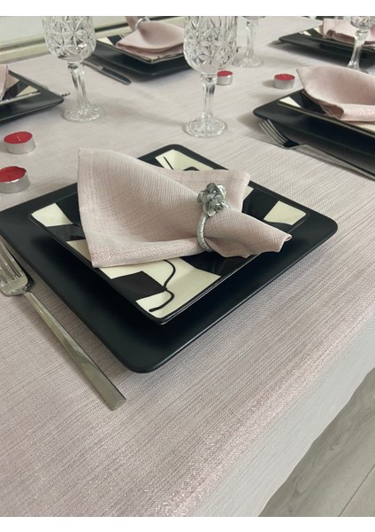 Simli Polyester Keten Dertsiz Masa Örtüsü Pudra Pembe modelleri