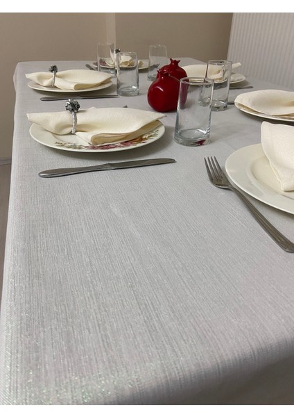 Simli Polyester Keten Dertsiz Masa Örtüsü Krem modelleri