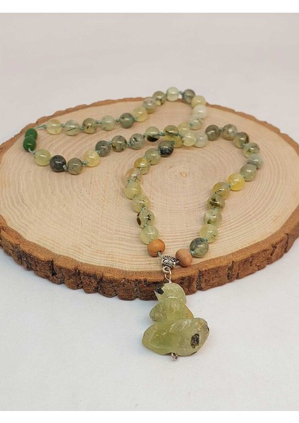 Prehnit Taşı Düğümlü Unisex Tasarım Kolye 8mm (45050)