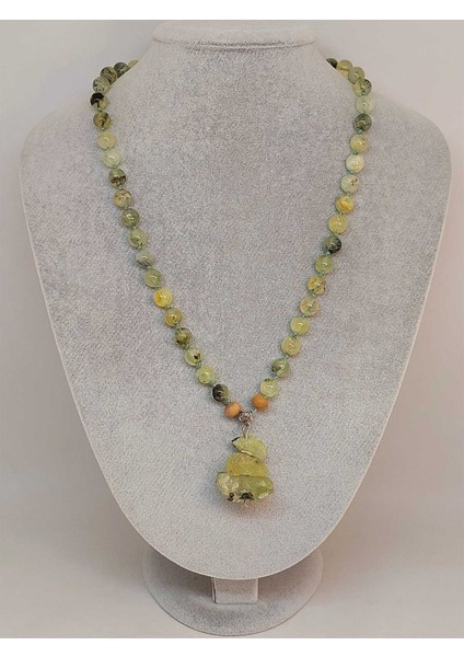 Prehnit Taşı Düğümlü Unisex Tasarım Kolye 8mm (45050) fiyatları