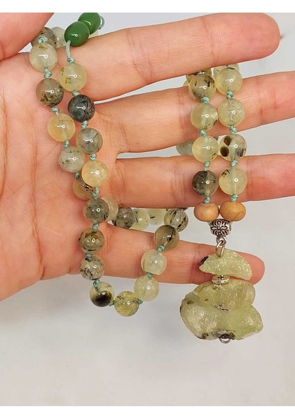 Prehnit Taşı Düğümlü Unisex Tasarım Kolye 8mm (45050) modelleri