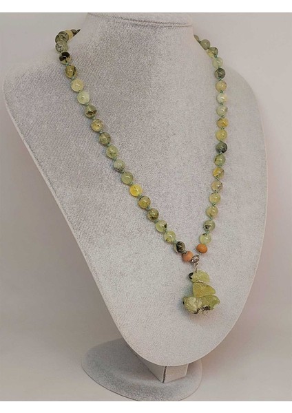 Prehnit Taşı Düğümlü Unisex Tasarım Kolye 8mm (45050) fırsatları