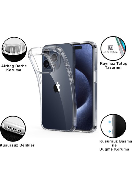 Apple Apple iPhone 15 Pro Max Kılıf Şeffaf Ince Yumuşak Kaymaz Esnek Silikon