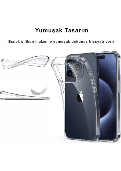 Apple Apple iPhone 15 Pro Max Kılıf Şeffaf Ince Yumuşak Kaymaz Esnek Silikon