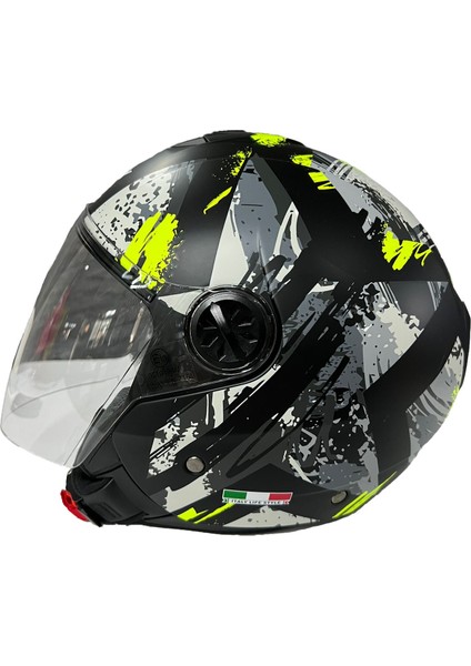 715 Poıson Black Grey Yellow Yarım Kask