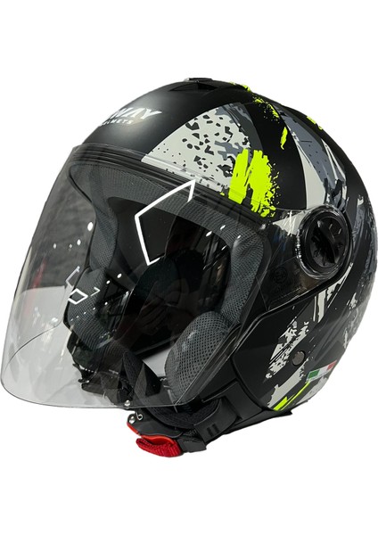 715 Poıson Black Grey Yellow Yarım Kask