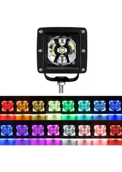 FZ Garage Beyaz Rgb LED Off Road Kare Sis Farı Çalışma Lambası Kumandalı 12V