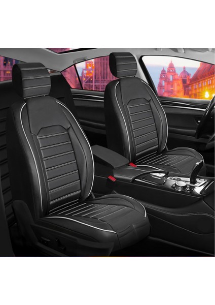 Renault Latitude Uyumlu Ön Arka 5 Li Set Yarı Deri Londra Serisi Oto Koltuk Kılıfı Siyah Beyaz Renk