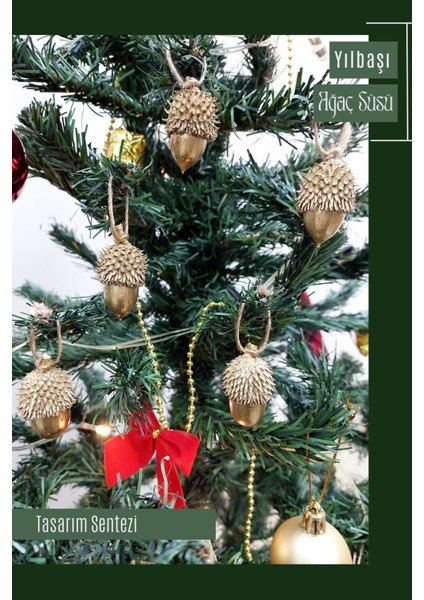 5'li Yılbaşı Çam Ağacı Süsü Meşe Palamudu Pelit Palut Yeni Yıl Noel Yemiş Hediye Süs Christmas Gold
