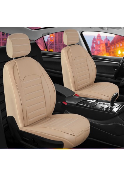 Volkswagen Cc Uyumlu Ön Arka 5 Li Set Yarı Deri Londra Serisi Oto Koltuk Kılıfı Bej Renk