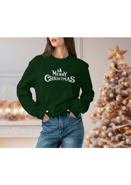 Kadın Yeşil Oversıze Içi Merry Chrıstmas Yazılı Sweatshırt