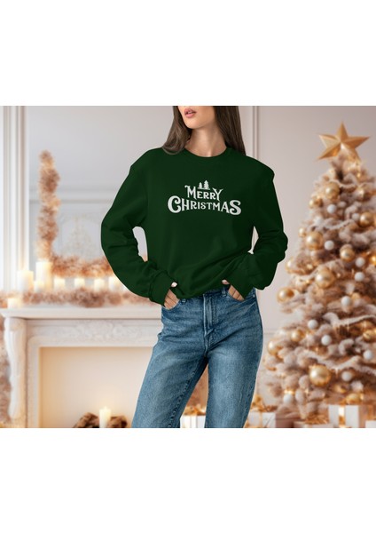 Kadın Yeşil Oversıze Içi Merry Chrıstmas Yazılı Sweatshırt