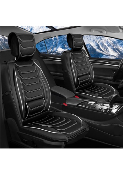 Kia Picanto Uyumlu Ön Arka 5 Li Set Norveç Serisi Oto Koltuk Kılıfı Siyah Beyaz Renk