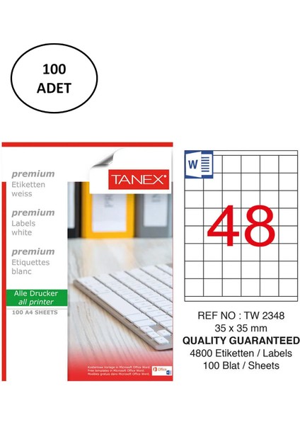 TW-2348 35 x 35 mm 100 Adet Lazer Etiketi