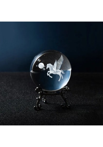 Dekoratif Metal Ayaklı Pegasus Tasarımlı 3D Cam Küre
