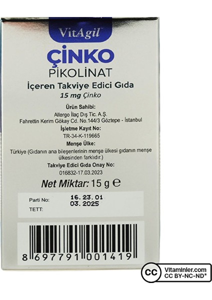 Vitagil Çinko Pikolinat 60 Tablet modelleri