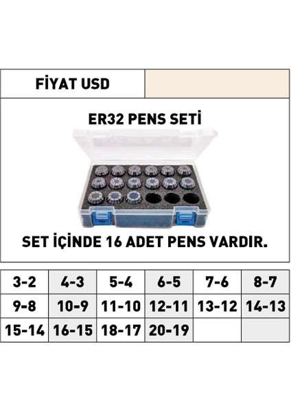 Pld DIN6499B ER32 Pens Seti 16 Lı fiyatları