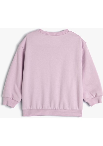Sweatshirt Uzun Kollu Bisiklet Yaka Fırfır Detaylı Pamuklu Şardonlu
